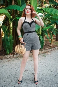 Foxy Playsuit With Overskirt In Black Gingham - Image 2