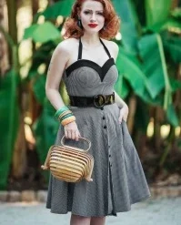 Foxy Playsuit With Overskirt In Black Gingham