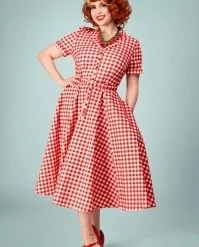 Caterina Gingham Swing Dress In Red