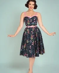 Nova Hollyhocks Hooray Swing Dress In Navy