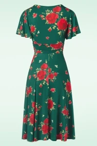 Irene Flower Cross Over Swing Dress In Silky Green - Image 3