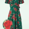 Irene Flower Cross Over Swing Dress In Silky Green