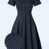 50s Caterina Mini Polka Dot Swing Dress In Navy