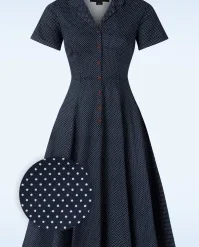 50s Caterina Mini Polka Dot Swing Dress In Navy