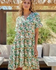 Monkey Business Dress In White And Green