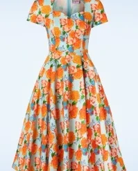 Topvintage Exclusive ~ Joliena Birds Short Sleeves Swing Dress In Blue