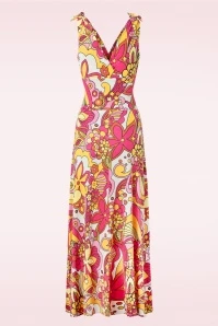 Grecian Groovy Flower Maxi Dress In Multi - Image 2