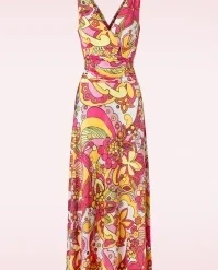 Grecian Groovy Flower Maxi Dress In Multi
