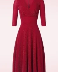 Gloria Glitter Swing Dress In Red