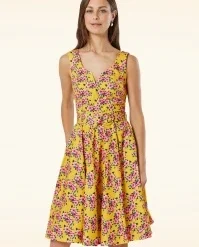 Mina Floral Swing Dress In Yellow