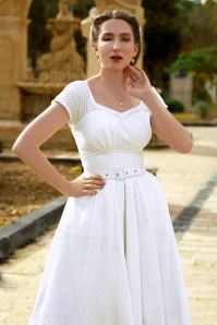 Honesta May Cotton Embroidery Swing Dress In White - Image 2