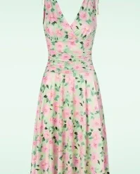 Grecian Floral Swing Dress In Mint And Pink