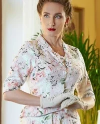 Patricia May Floral Cotton Blazer In White