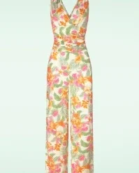 Aloha Jumpsuit In White And Orange