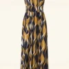 Maxime Wavy Maxi Dress In Navy Mustard