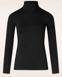 King Louie Rollneck Rib Top In Black