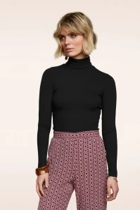 King Louie Rollneck Rib Top In Black - Image 2