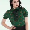 Bunny 50s Vixey Blouse In Dark Green
