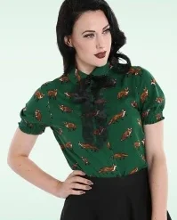 Bunny 50s Vixey Blouse In Dark Green