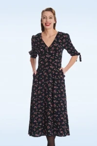 Flirty Floral Dress In Dark Navy - Image 2