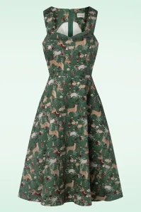 Woodland Creature Swing Dress In Green