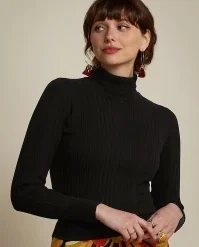 King Louie Club Rib Rollneck Top In Black