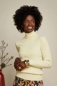 King Louie Club Rib Rollneck Top In Cream - Image 2