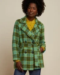 King Louie Maura Muller Check Short Coat In Olive Green