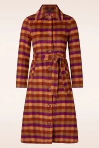 King Louie Arabella Wylde Check Coat In Pecan Brown - Image 3