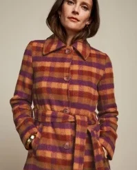 King Louie Arabella Wylde Check Coat In Pecan Brown