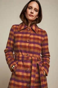 King Louie Arabella Wylde Check Coat In Pecan Brown