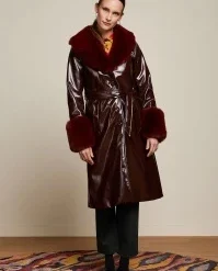 King Louie Peyton Outshine Coat In Burgundy Red