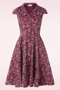 Topvintage Exclusive ~ Angie Swing Dress In Bordeaux With White Linework - Image 3