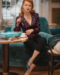 Harriet Blouse In Black With Cherry Print