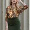 Hana Aurea Ladylike Tie Blouse In Autumn Floral