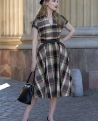 Fionan Cool Swing Dress In Charcoal Tartan
