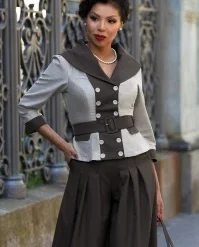 Genevia Sadie Polkadot Blazer In Sand And Brown