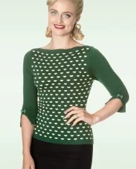 60s Addicted Charming Heart Sweater In Forest Green