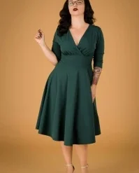50s Maddison Swing Dress In Forest Green