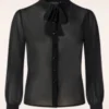 Vixen Sheer Pussybow Blouse In Black