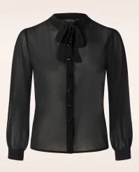 Vixen Sheer Pussybow Blouse In Black
