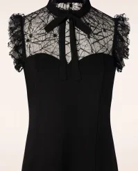 Vixen Lucy Lace Tie Collar Top In Black
