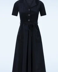 Corduroy Revers Midi Dress In Marino