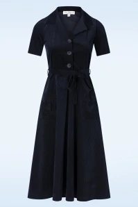 Corduroy Revers Midi Dress In Marino