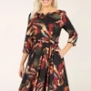 Orange Flowers Swing Dress In Black