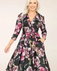 Fiona Floral Swing Dress In Black