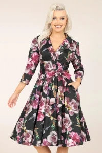 Fiona Floral Swing Dress In Black