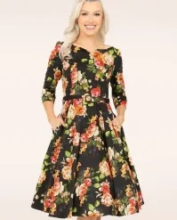 Leah Swing Dress In Black And Orange