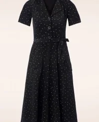 Corduroy Revers Midi Dress Dots In Black