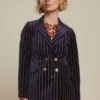 King Louie Tina Pinstripe Blazer In Midnight Blue
